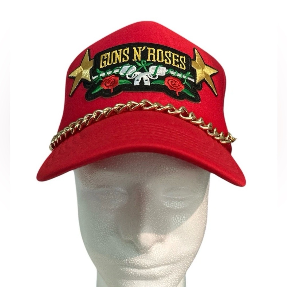 Guns N' Roses Red Trucker Hat With Removable Chain Accent Adjustable SnapBack